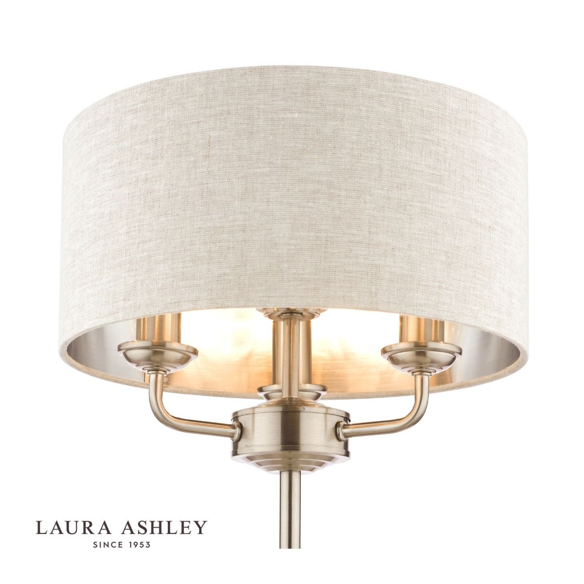 Laura Ashley Sorrento 3 Light Table Lamp Satin Nickel With Natural Shade