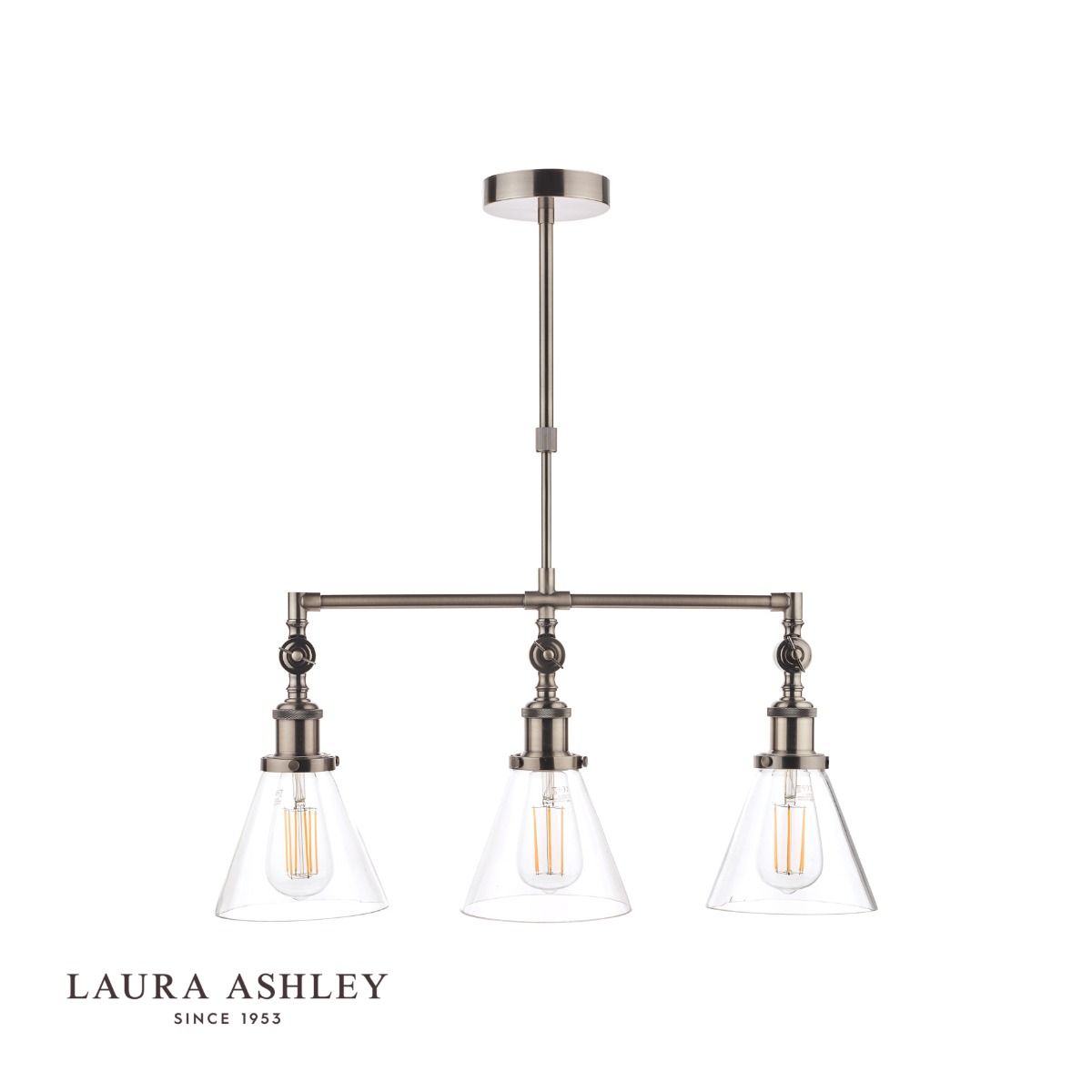 Laura Ashley Isaac 3lt Bar Pendant Satin Nickel Glass