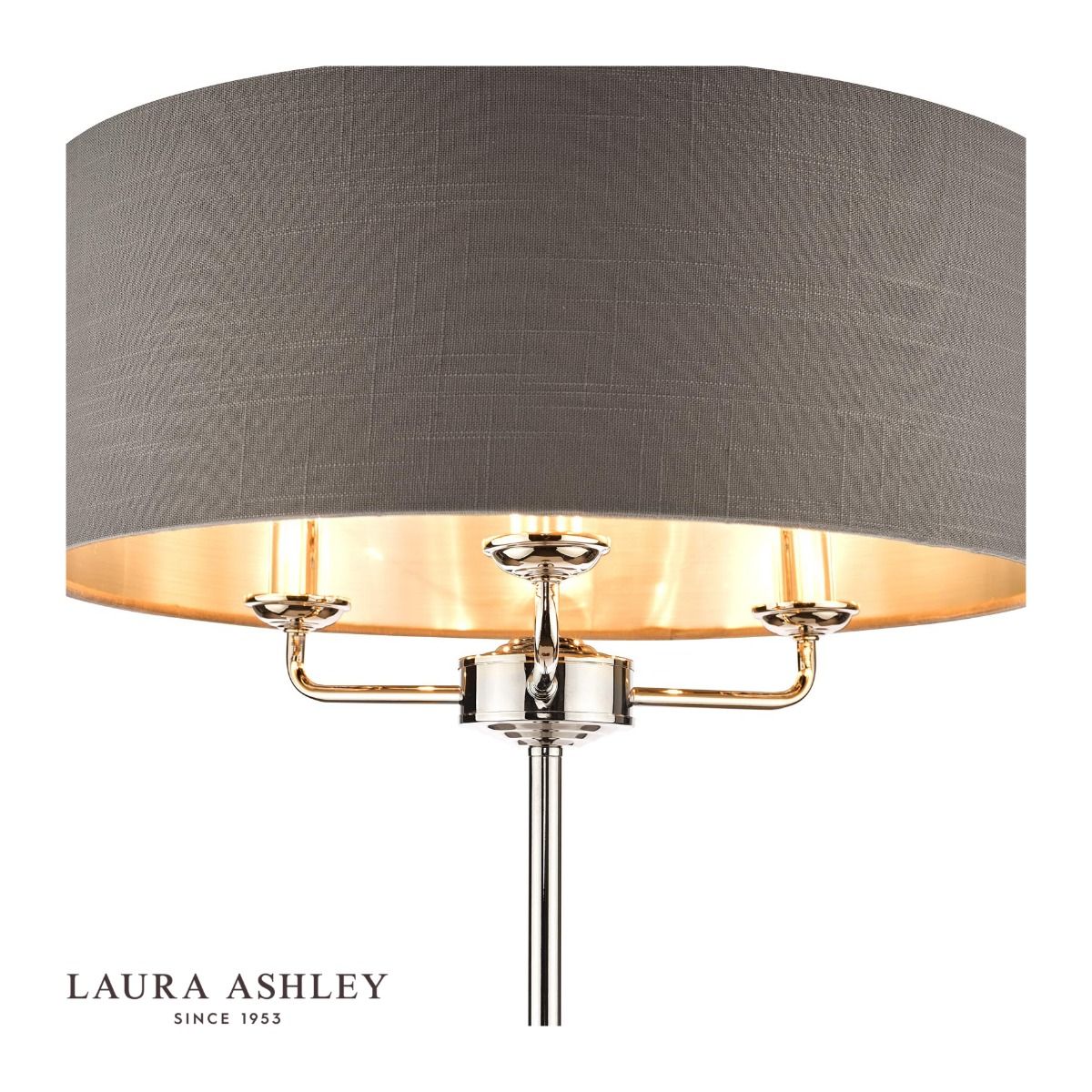 Laura Ashley Sorrento 3 Light Floor Lamp Polished Nickel With Charcoal Shade
