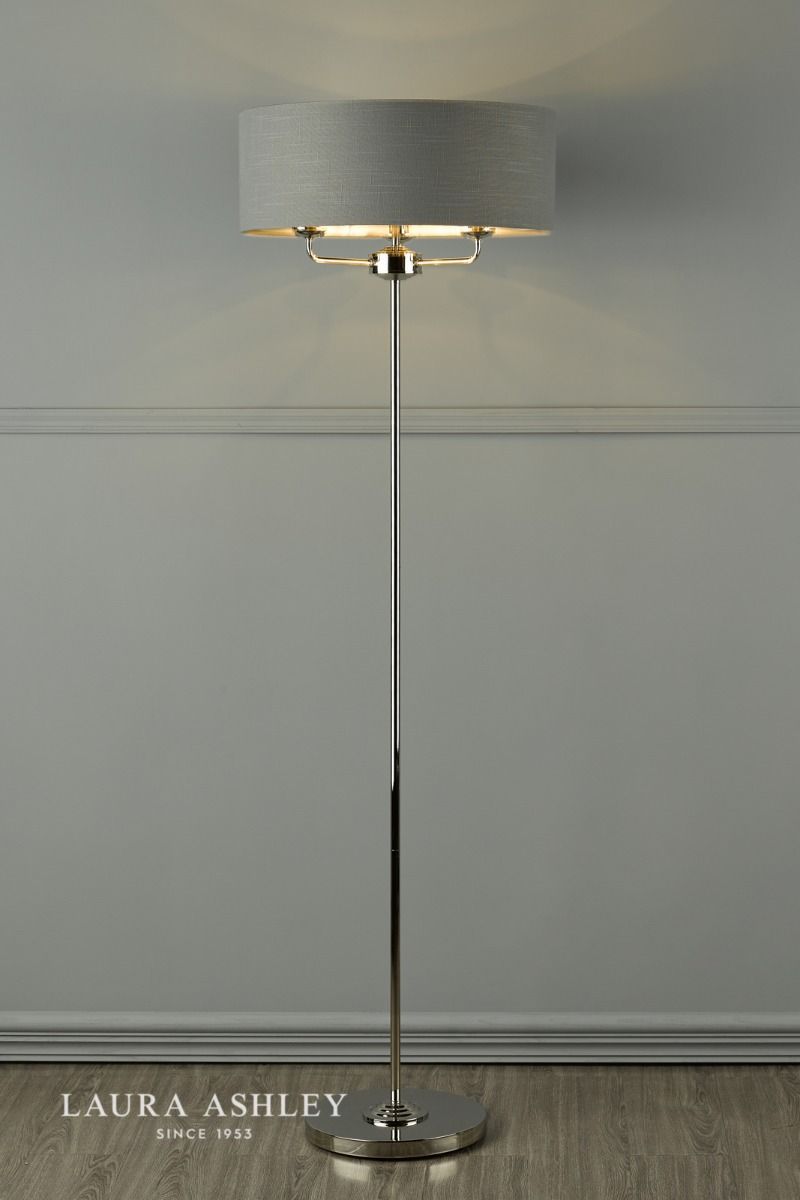 Laura Ashley Sorrento 3 Light Floor Lamp Polished Nickel With Charcoal Shade