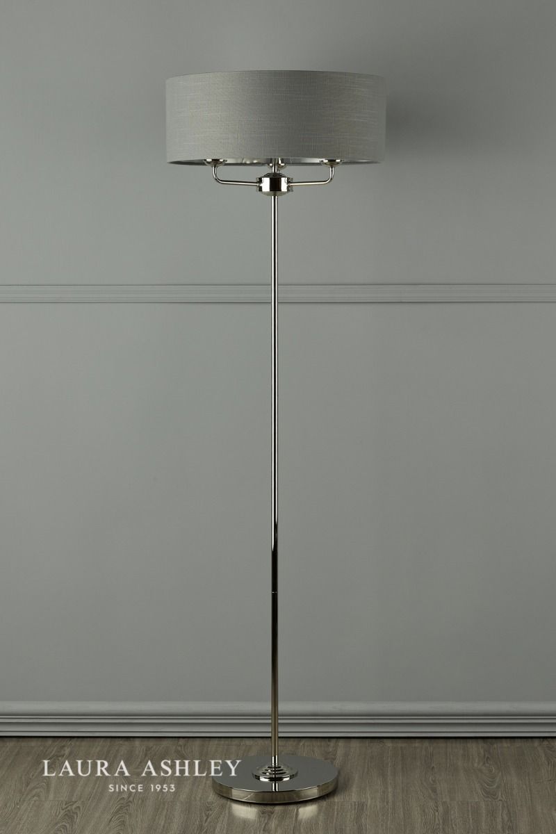 Laura Ashley Sorrento 3 Light Floor Lamp Polished Nickel With Charcoal Shade