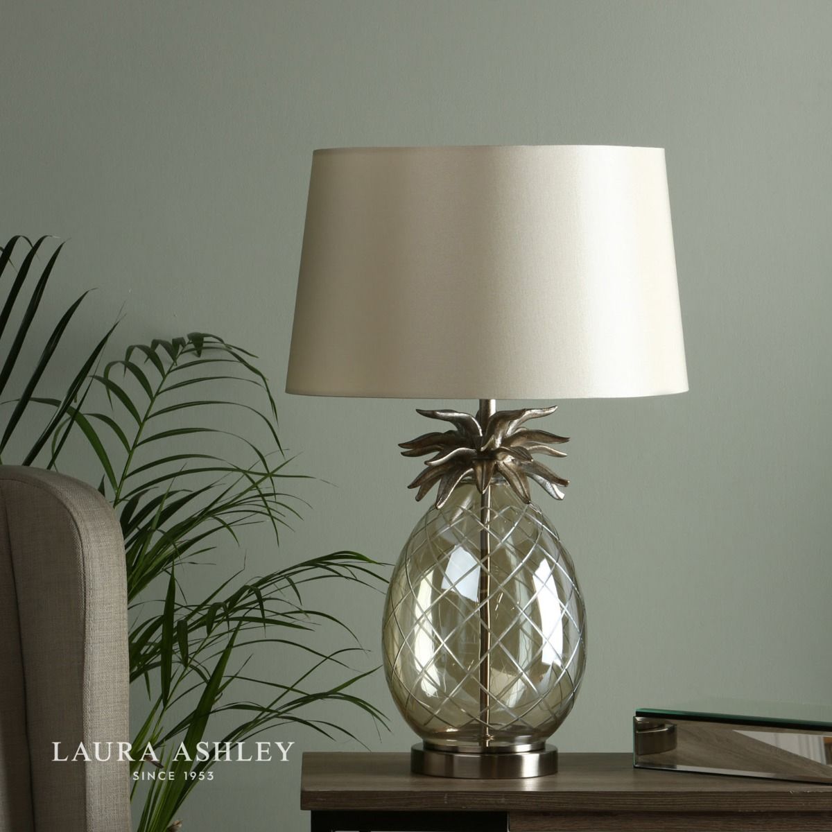Laura Ashley Pineapple Large Table Lamp Champagne Cut Glass With Shade