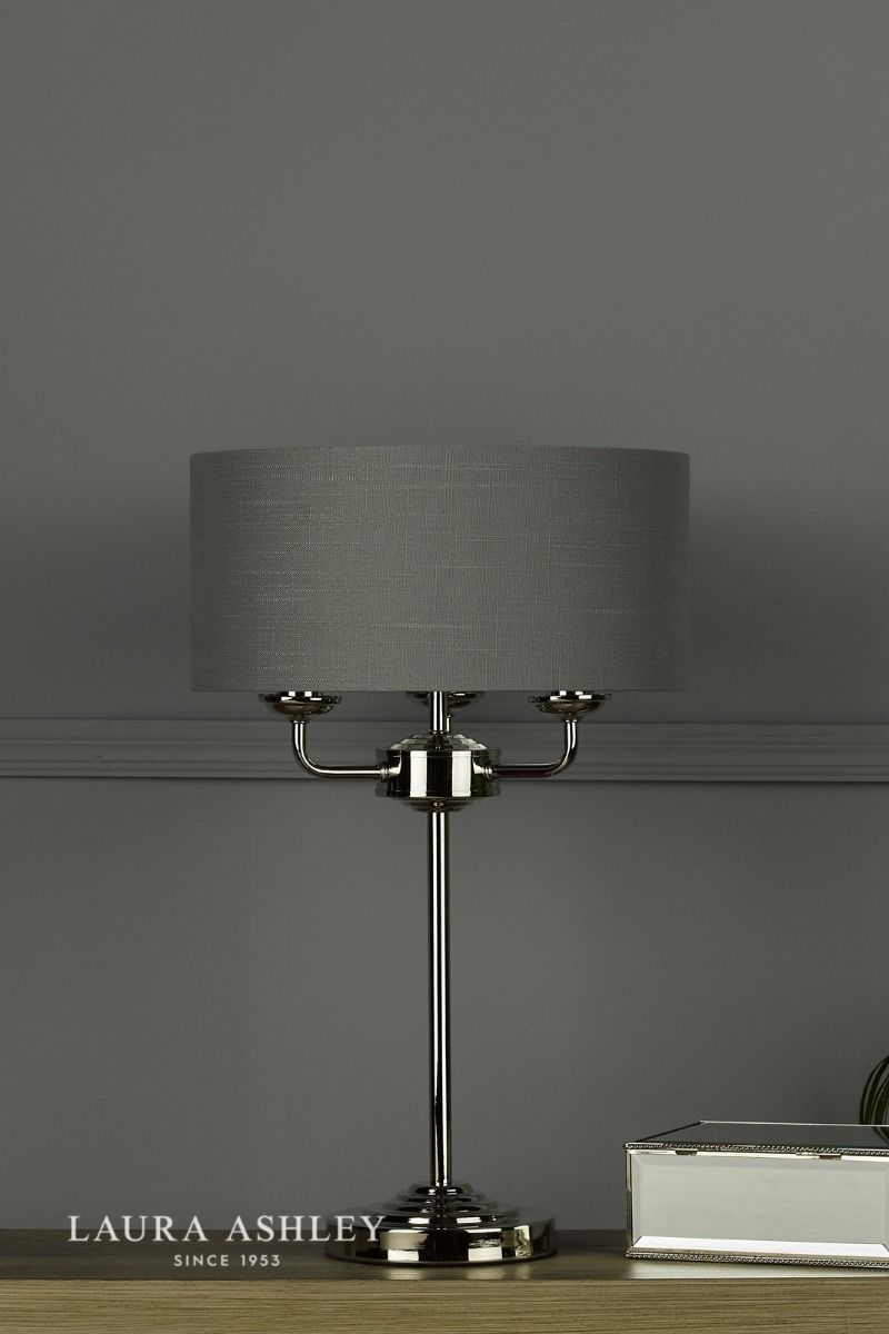 Laura Ashley Sorrento 3 Light Table Lamp Polished Nickel With Charcoal Shade
