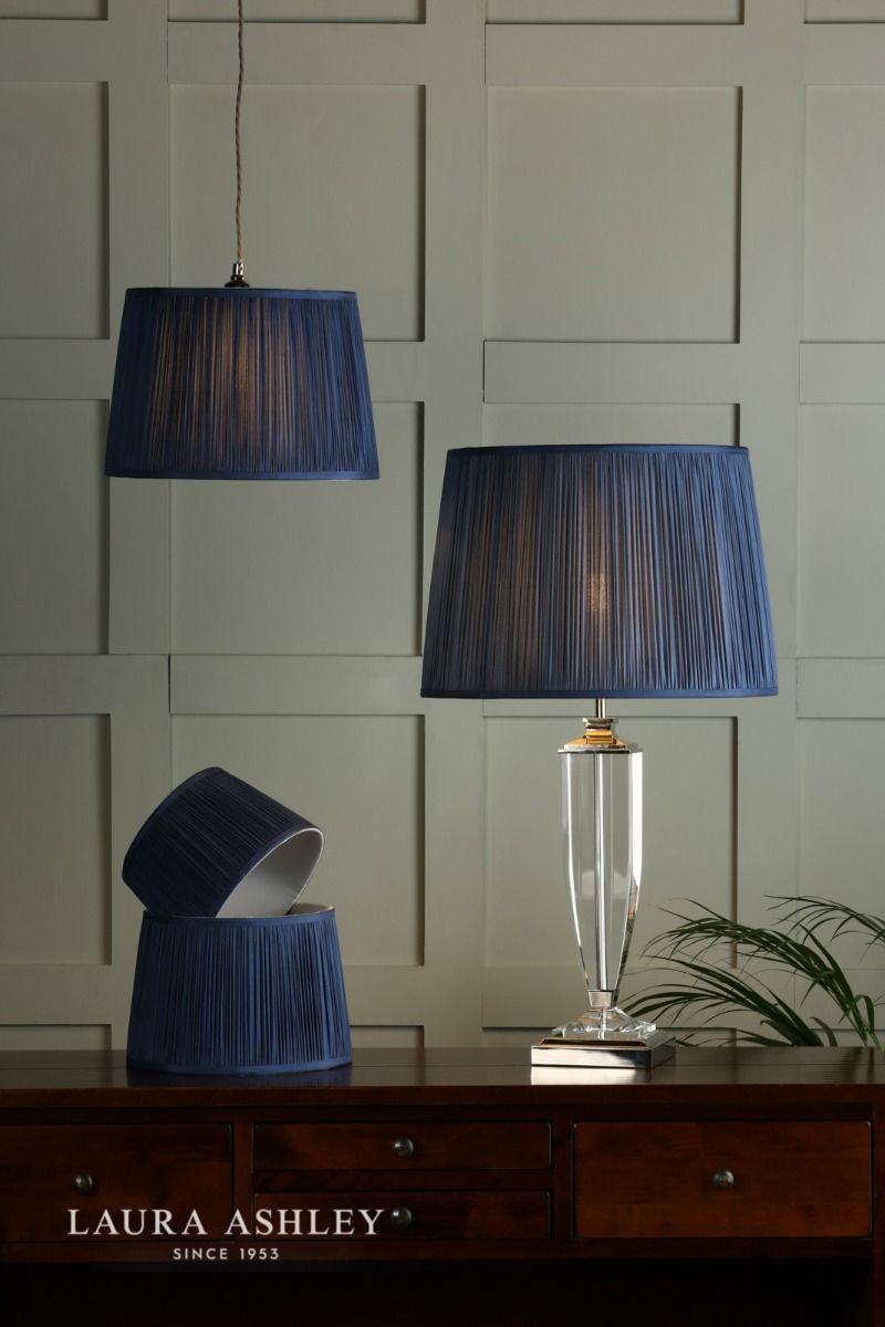 Laura Ashley Hemsley Pleated Silk Empire Drum Shade Midnight Blue 25cm/10 inch