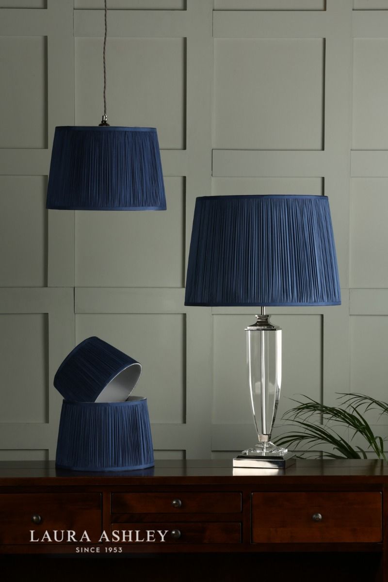 Laura Ashley Hemsley Pleated Silk Empire Drum Shade Midnight Blue 25cm/10 inch