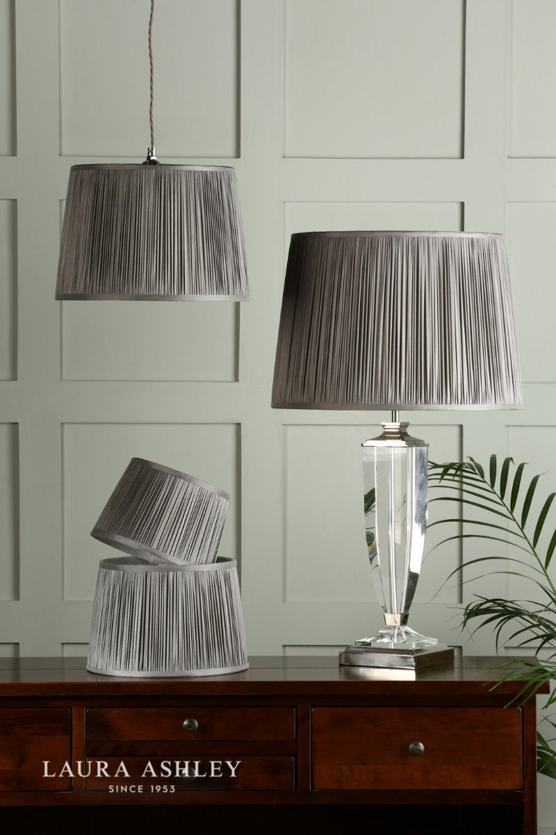Laura Ashley Hemsley Pleated Silk Empire Drum Shade Grey 30cm/12 inch