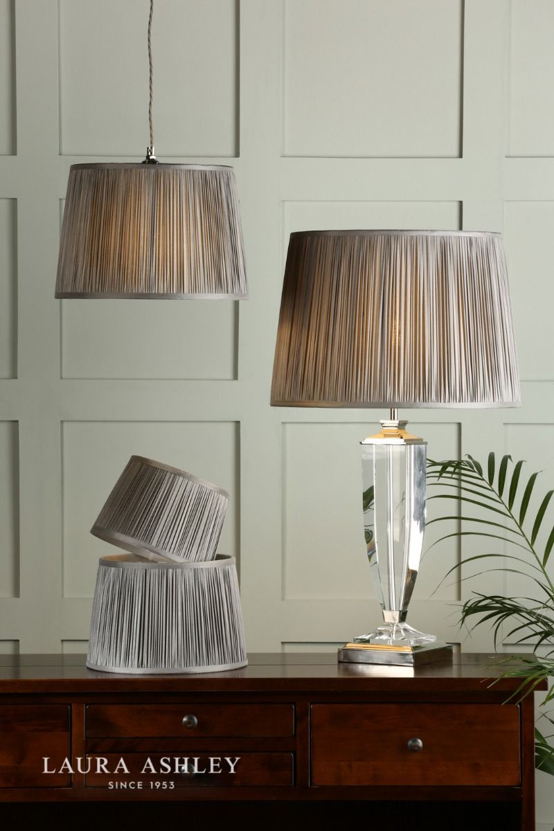 Laura Ashley Hemsley Pleated Silk Empire Drum Shade Grey 20cm/8 inch