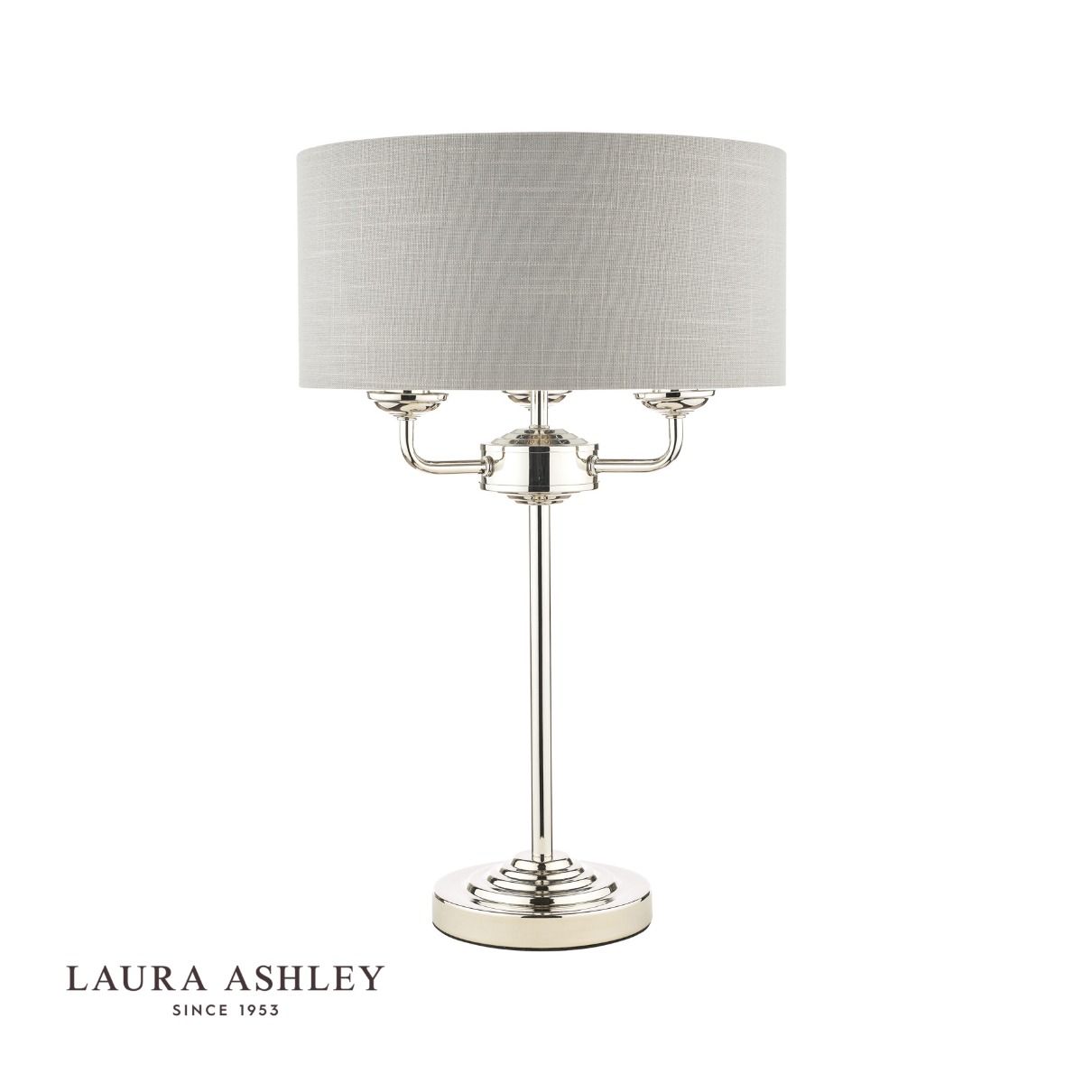 Laura Ashley Sorrento 3 Light Table Lamp Polished Nickel With Silver Shade