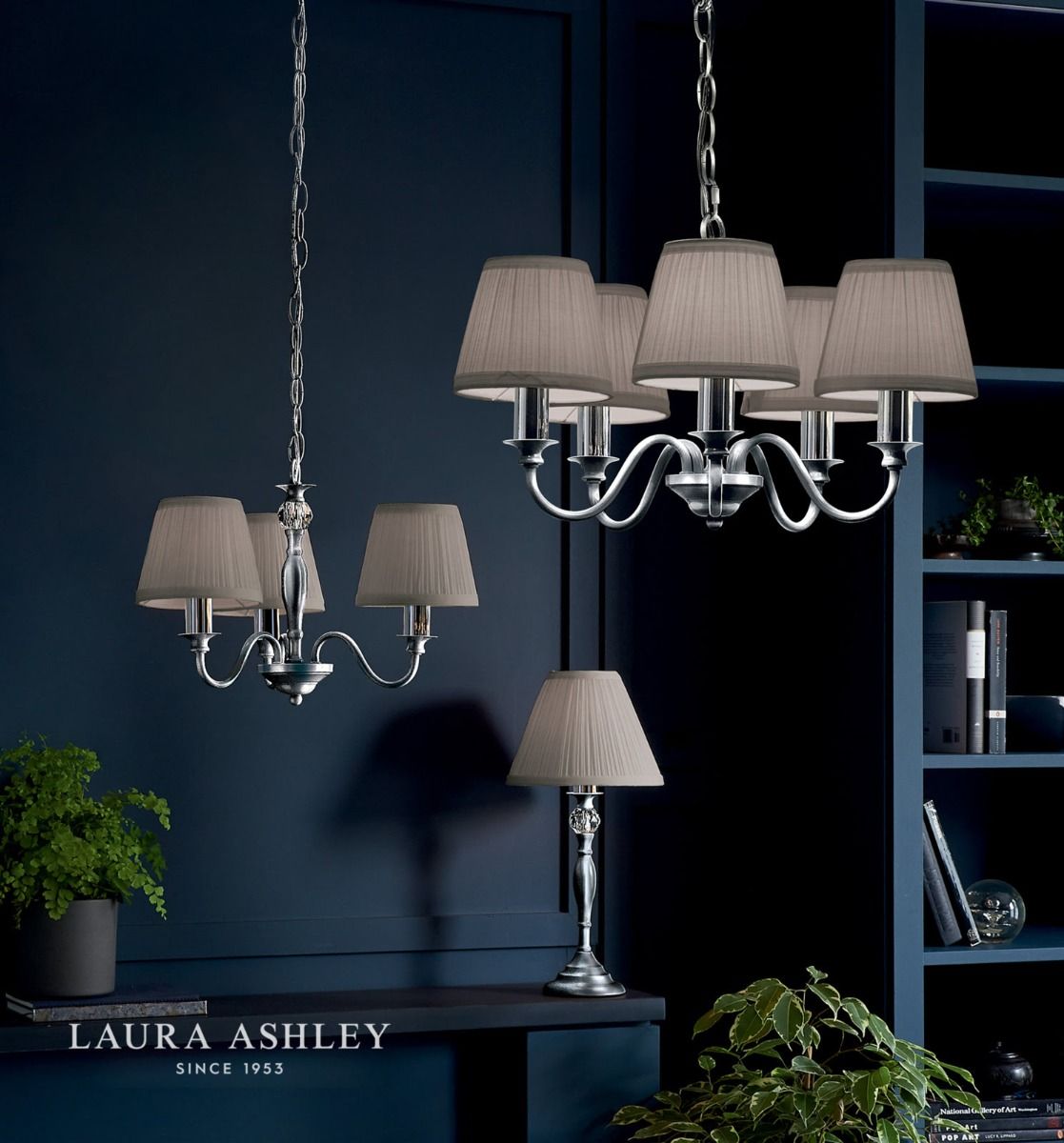 Laura Ashley Ellis Table Lamp Polished Chrome With Grey Shade