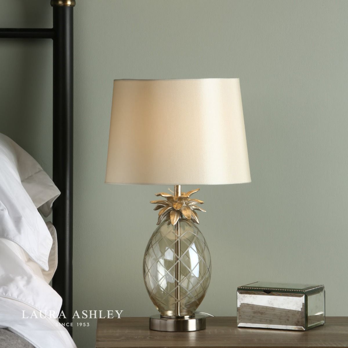 Laura Ashley Small Pineapple Table Lamp Champagne Cut Glass With Shade