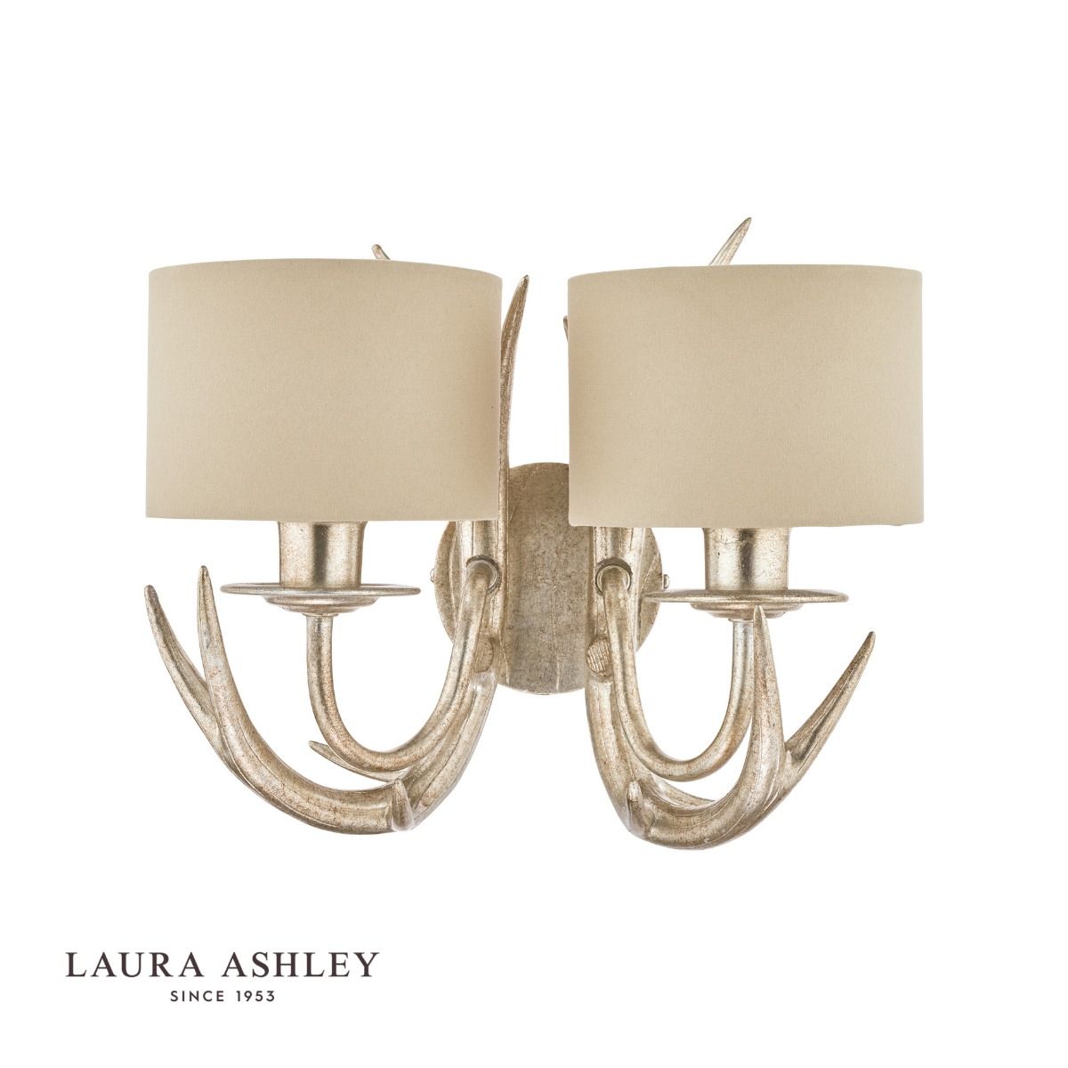 Laura Ashley Mulroy Antler 2lt Wall Light Champagne With Shades