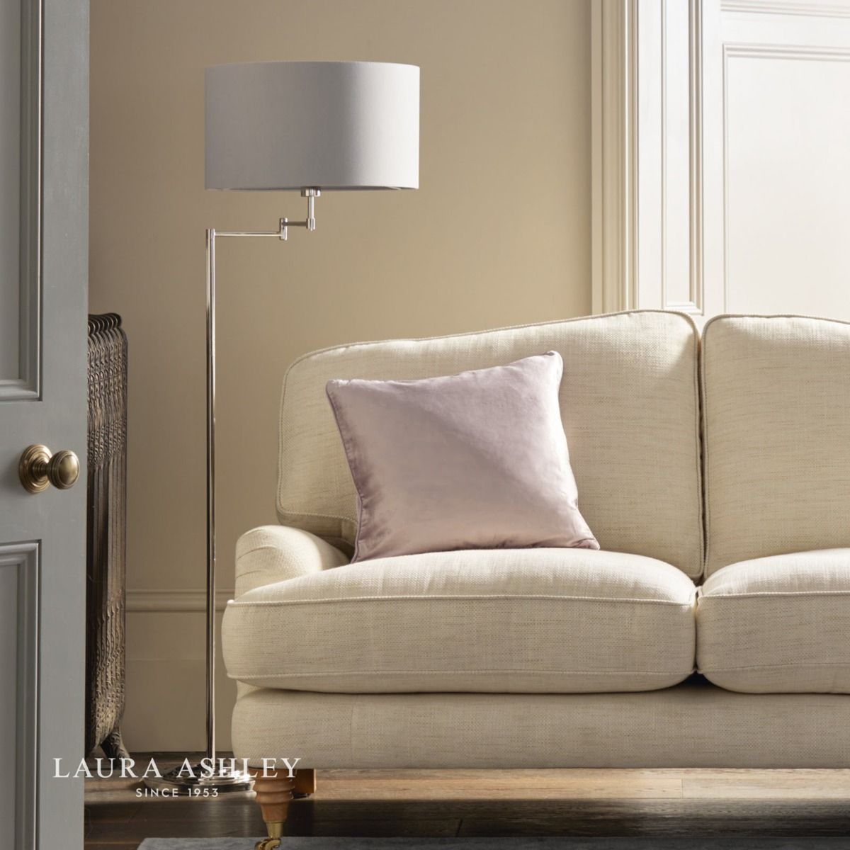 Laura Ashley Marlowe Swing Arm Floor Lamp Polished Nickel With Shade