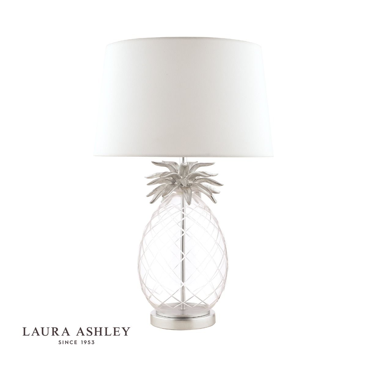 Laura Ashley Pineapple Table Lamp Clear Cut Glass & Brushed Chrome With Shade