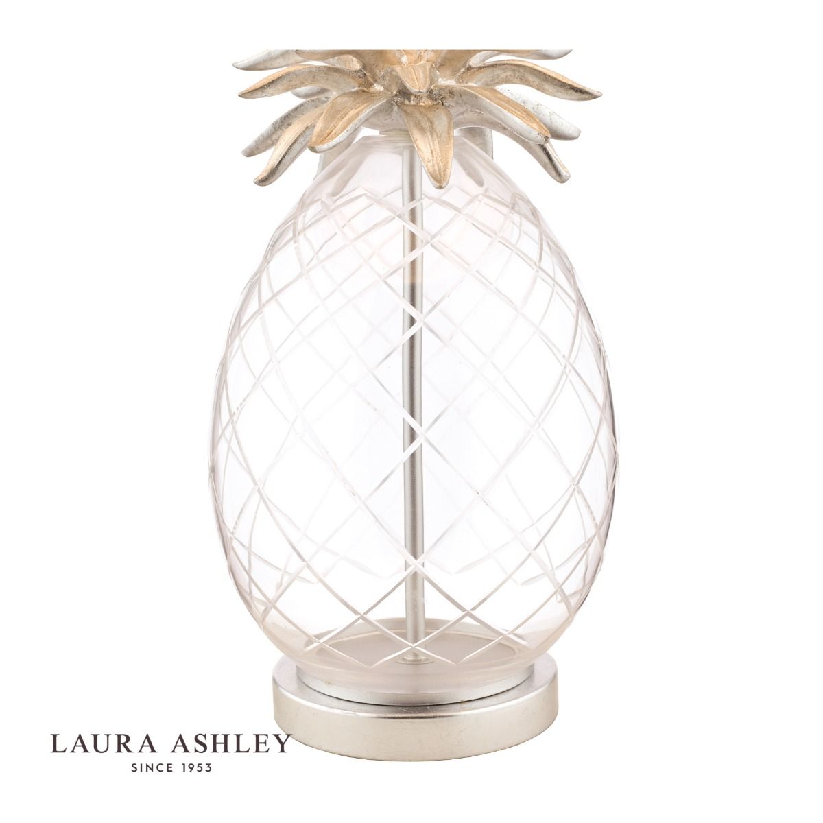 Laura Ashley Pineapple Table Lamp Clear Cut Glass & Brushed Chrome With Shade