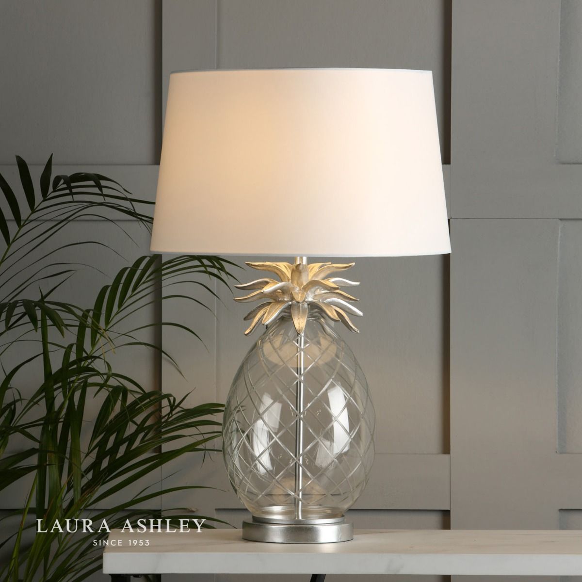 Laura Ashley Pineapple Table Lamp Clear Cut Glass & Brushed Chrome With Shade