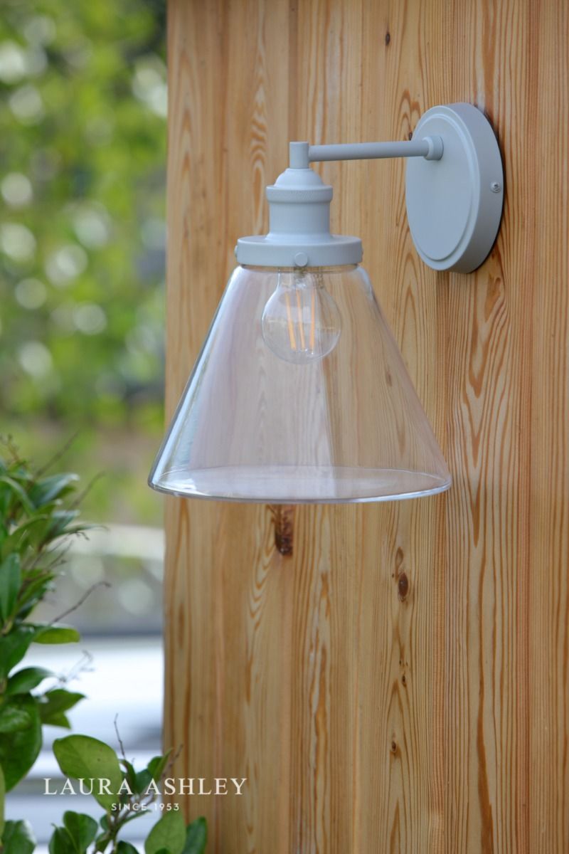 Laura Ashley Isaac Outdoor Wall Light Pale Slate Grey Glass IP44