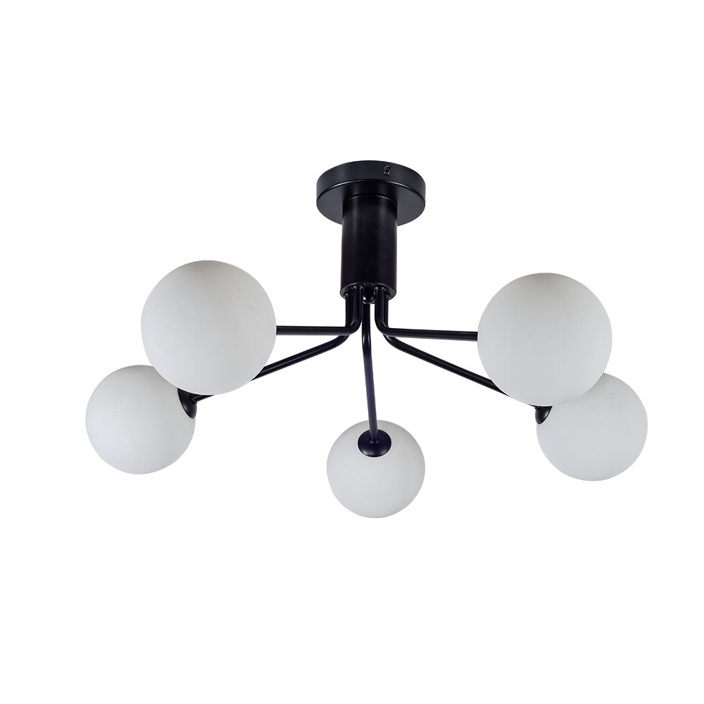 Lando 5 Light Semi Flush Matt Black with Opal Ball