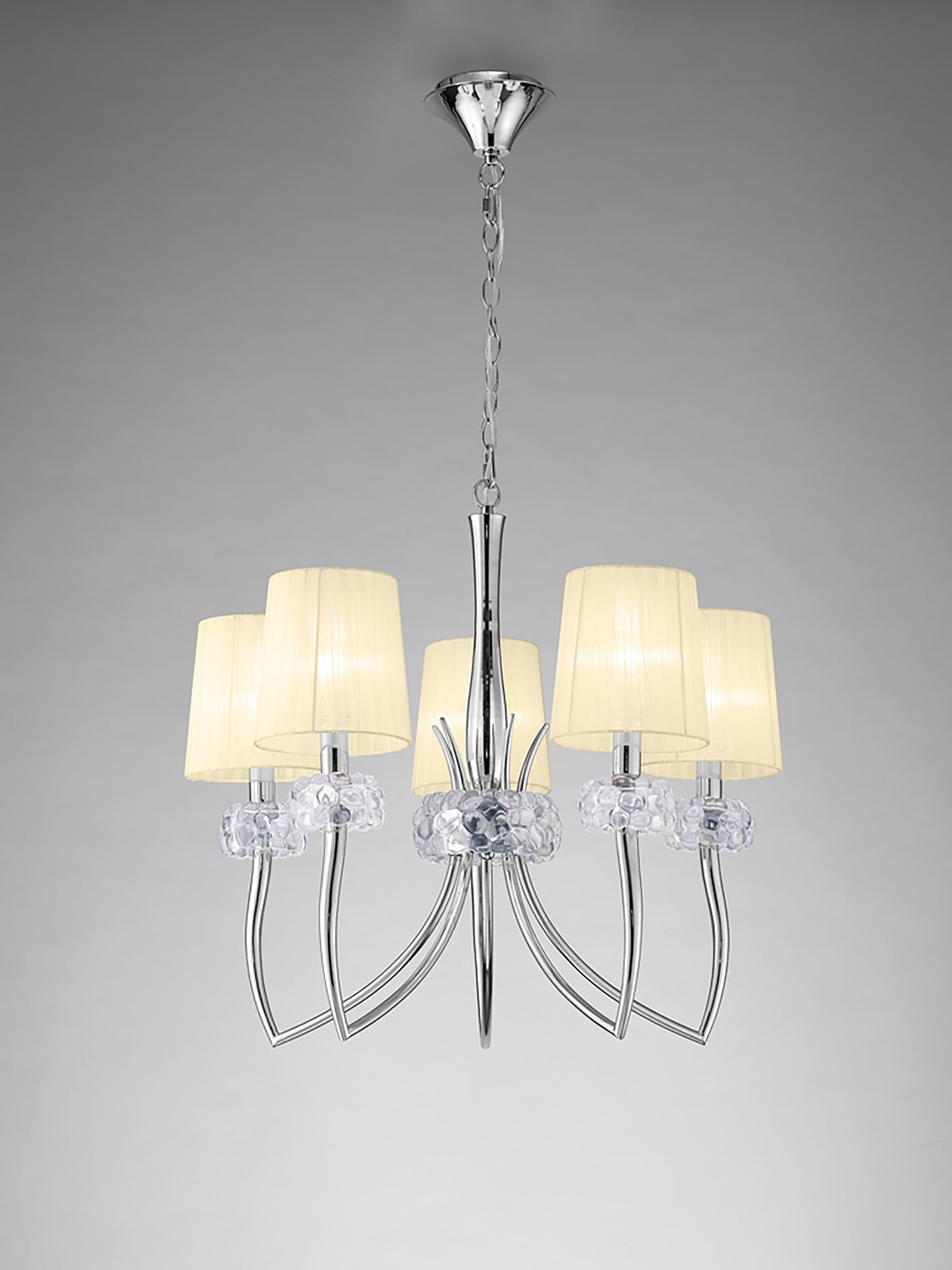 Loewe Pendant 5 Light E14, Polished Chrome With Cream Shades by Mantra