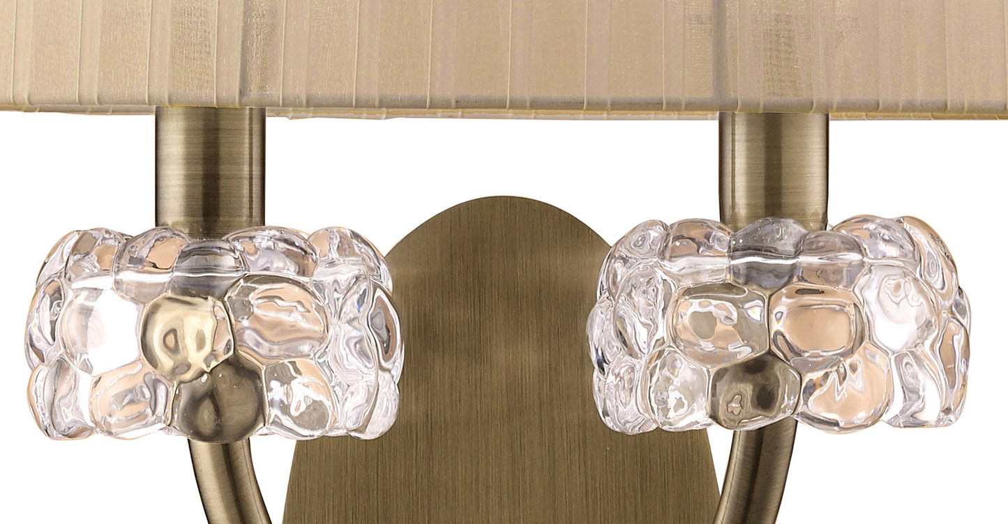Loewe Wall Lamp Switched 2 Light E14, Antique Brass With Soft Bronze Shade by Mantra