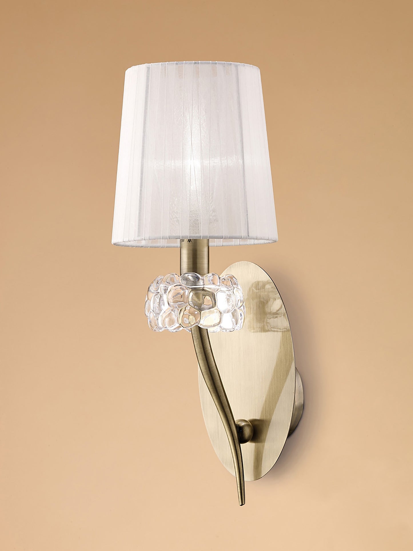 Loewe Wall Lamp Switched 1 Light E14, Antique Brass With White Shade by Mantra