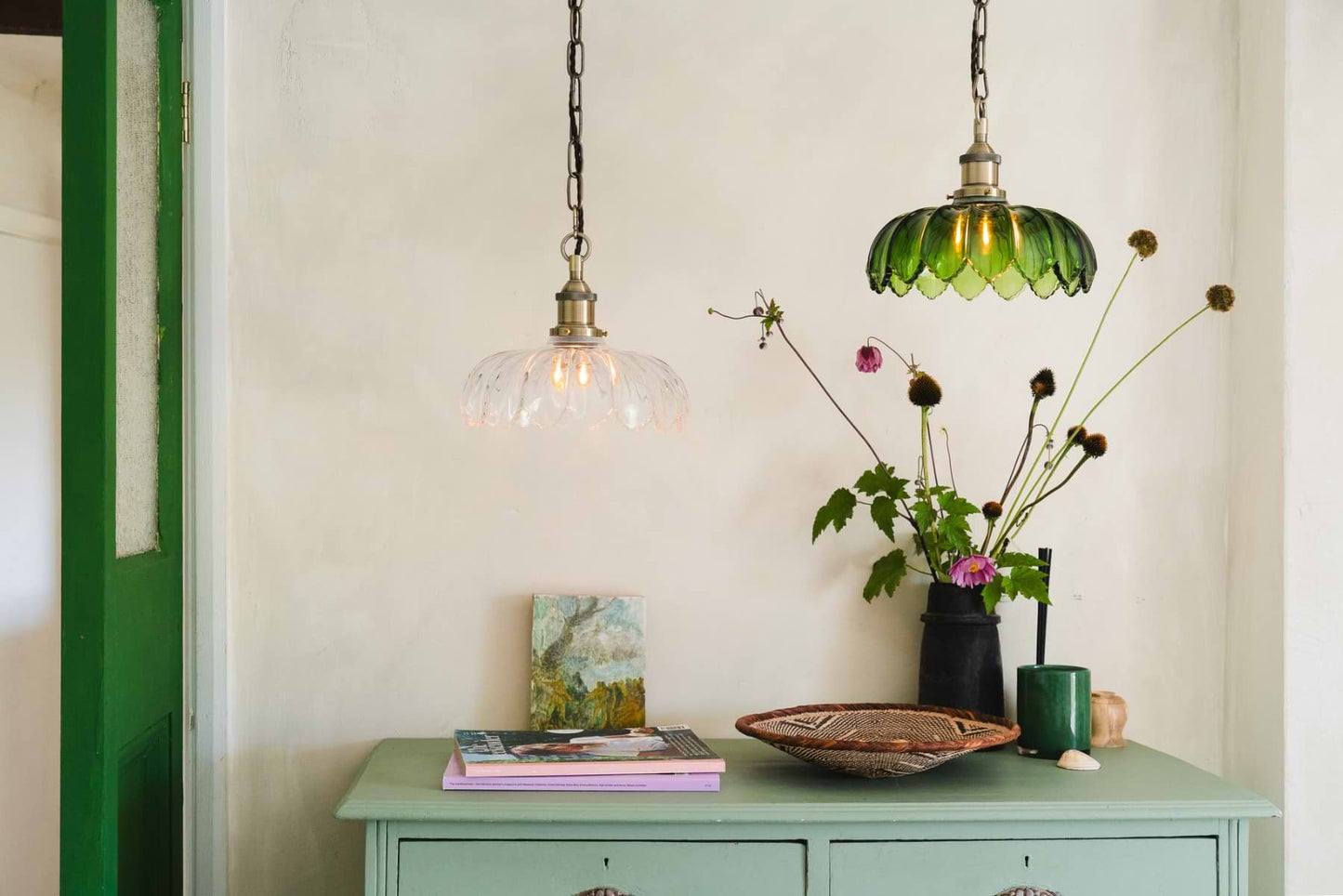 Organic Flora Green Glass Pendant Light
