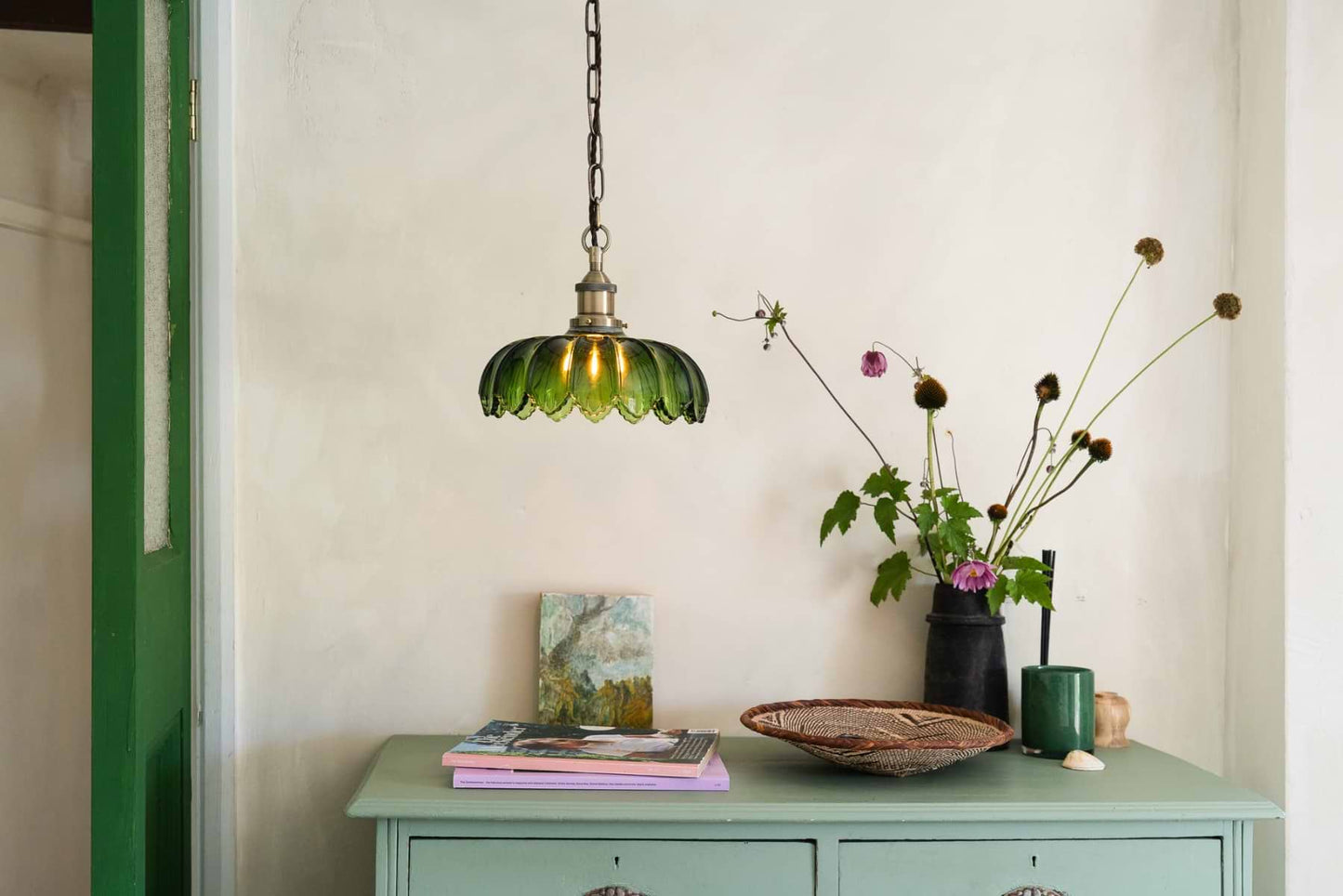 Organic Flora Green Glass Pendant Light