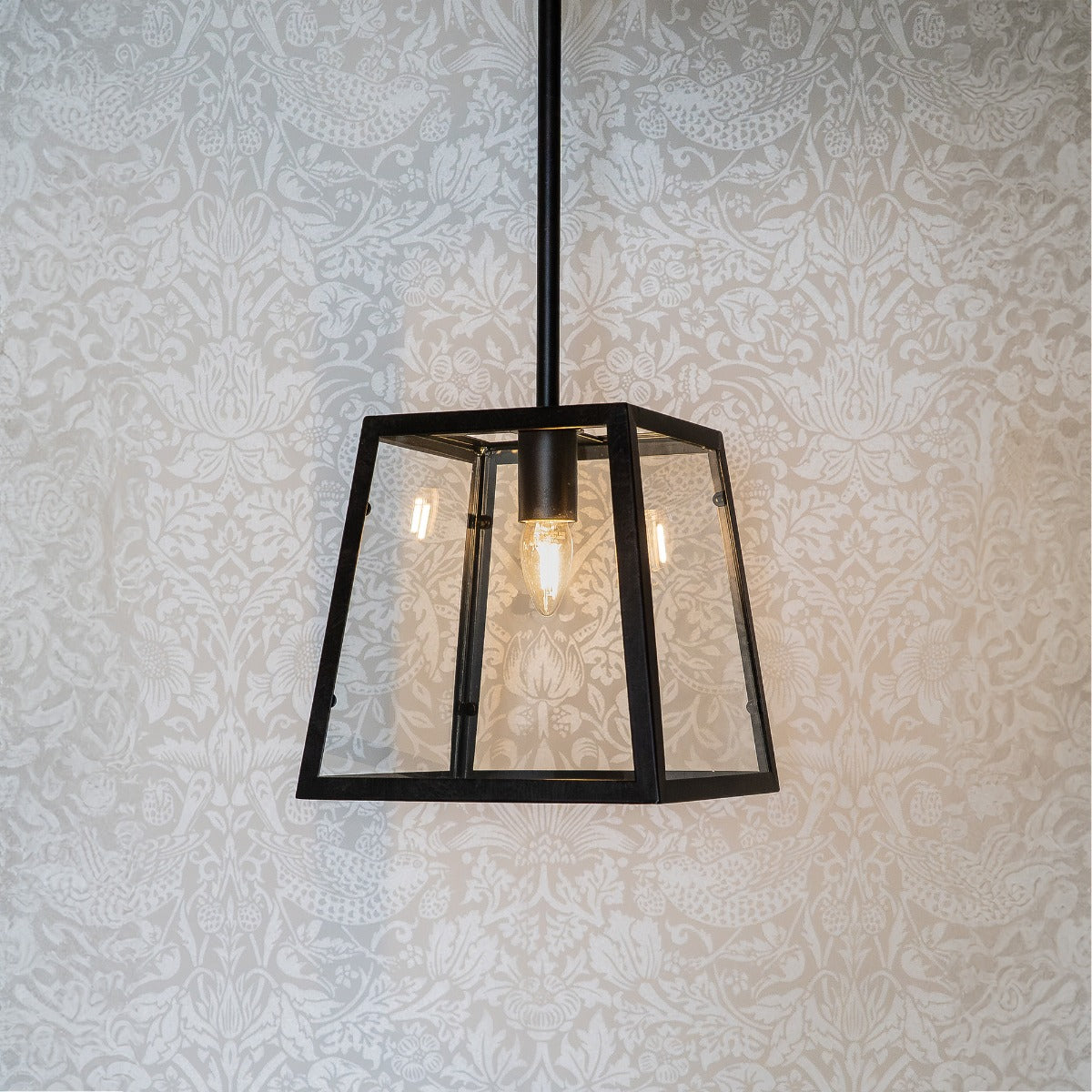 Small Ludlow Geo Trapeze Metal and Glass Lantern Pendant Light