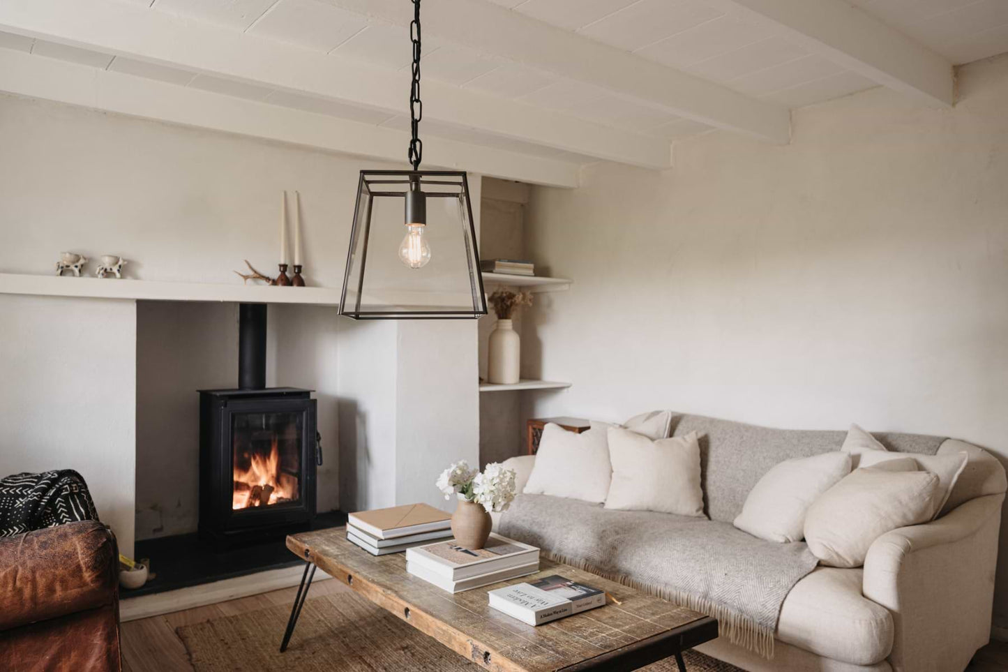 London Geotrapeze Metal Glass Lantern Pendant Light - Small (With Chain)