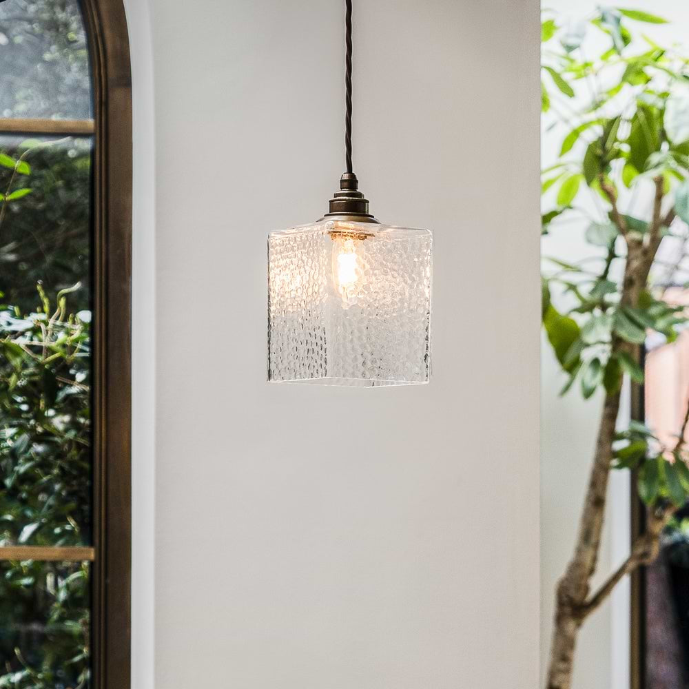 Montagu Cuboid Dappled Glass Pendant Light