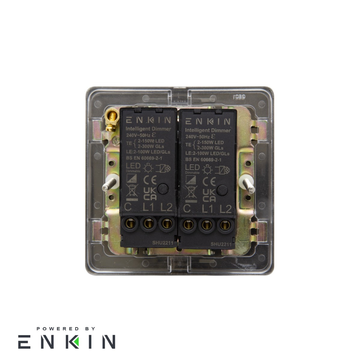 Soho Lighting Matt Black and Antique Brass 2 Gang 2 -Way Intelligent Dimmer 150W LED (300W Halogen/Incandescent)