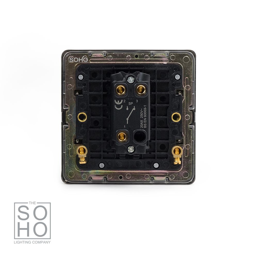 The Camden Collection Matt Black & Brushed Brass 20A 1 Gang 2 Way Toggle Switch Screwless