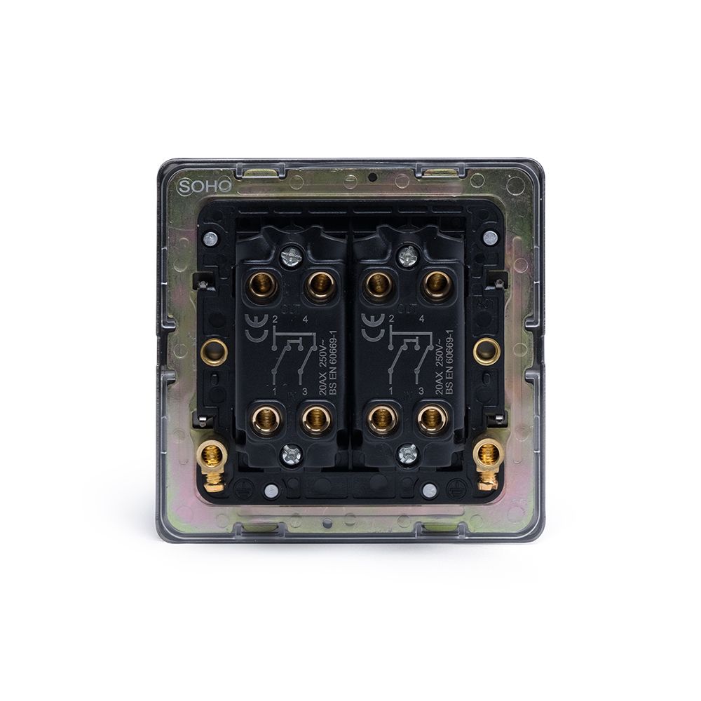 Soho Lighting Matt Black and Antique Brass 2 Gang Intermediate Toggle Switch