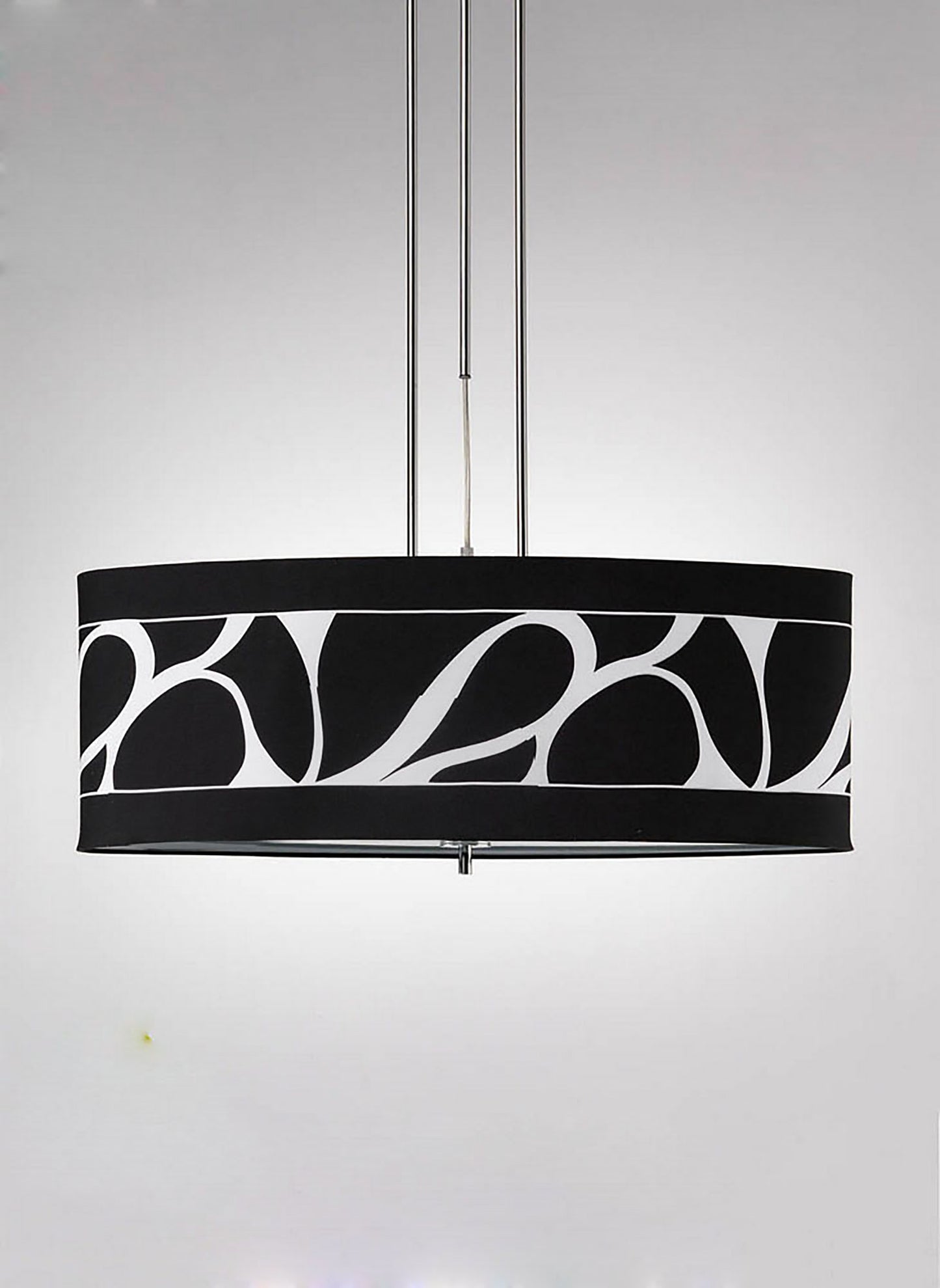 Manhattan Linear Pendant 2 Light L1, SGU10, Polished Chrome, Frosted Glass With Black Patterned Shade, CFL Lamps INCLUDED by Mantra