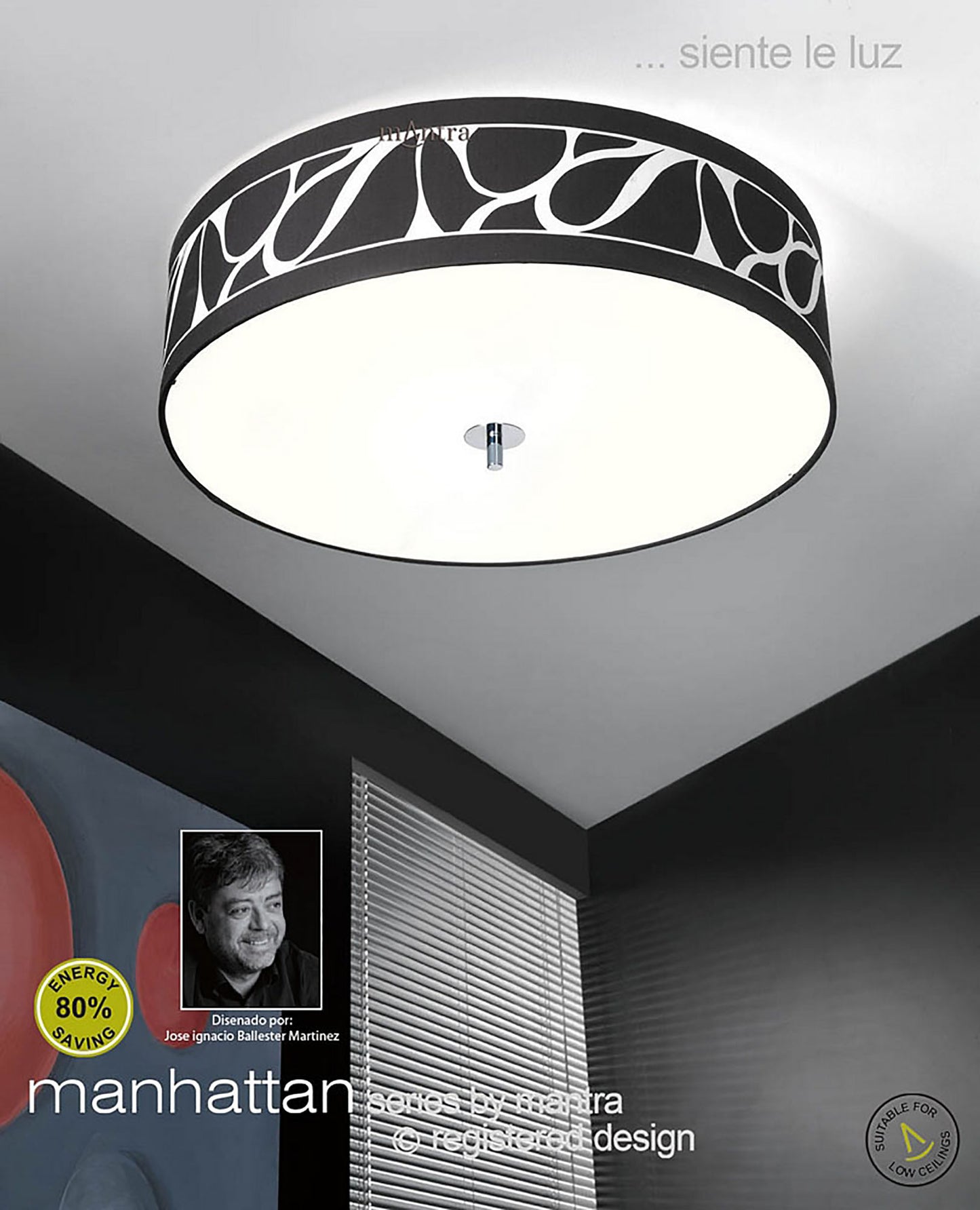 Manhattan Pendant Small 3 Light L1/SGU10, Polished Chrome/Frosted Glass With Black Patterned Shade, CFL Lamps INCLUDED by Mantra