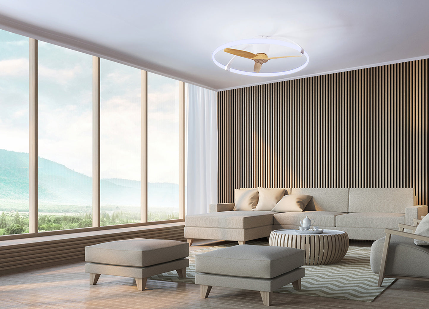 Nepal 75W LED Dimmable Ceiling Light With Built-In 35W DC Reversible Fan, White Finish c/w Remote Control, APP & Alexa/Google Voice Control, 7200lm by Mantra