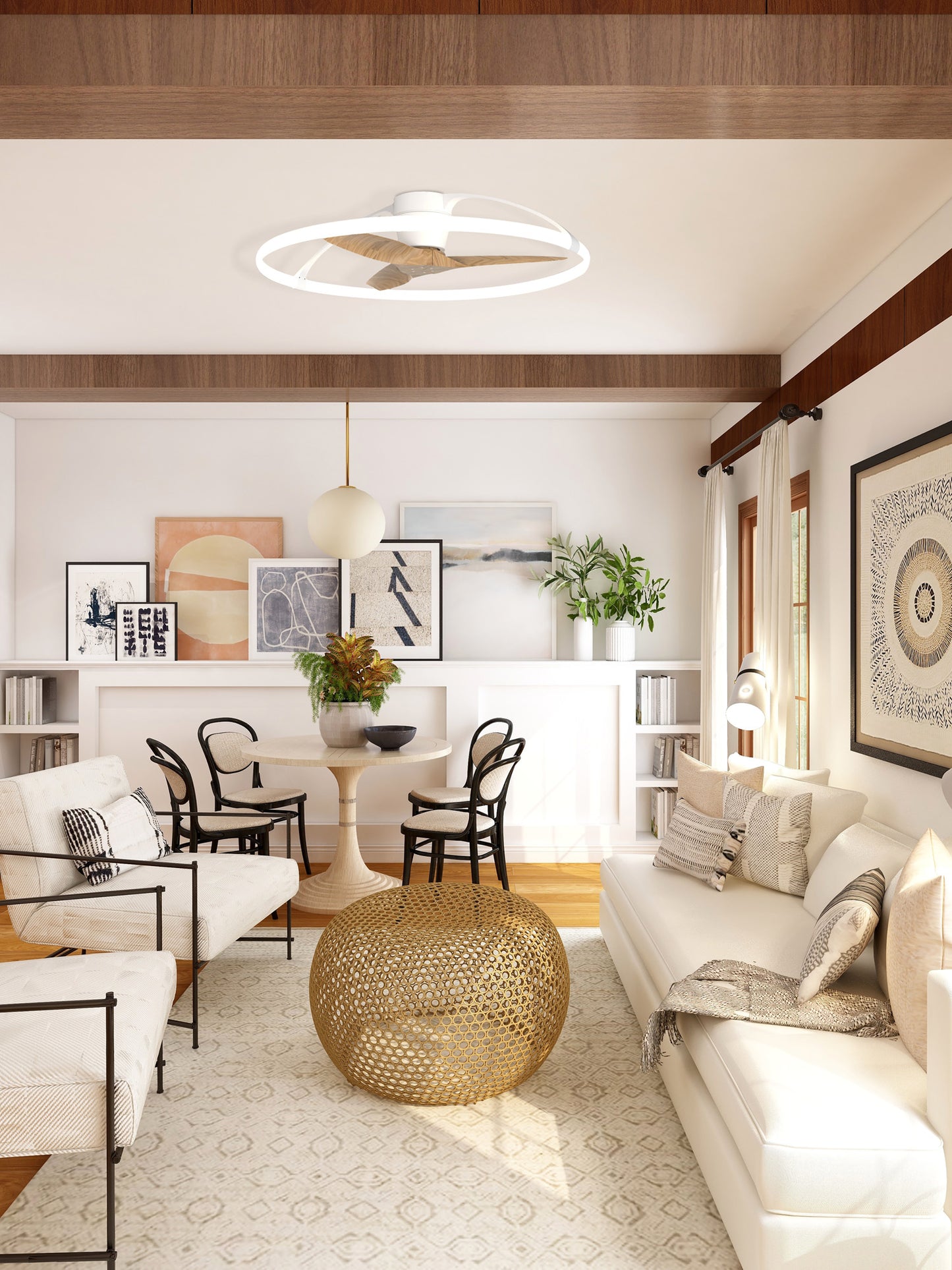 Nepal 75W LED Dimmable Ceiling Light With Built-In 35W DC Reversible Fan, White Finish c/w Remote Control, APP & Alexa/Google Voice Control, 7200lm by Mantra