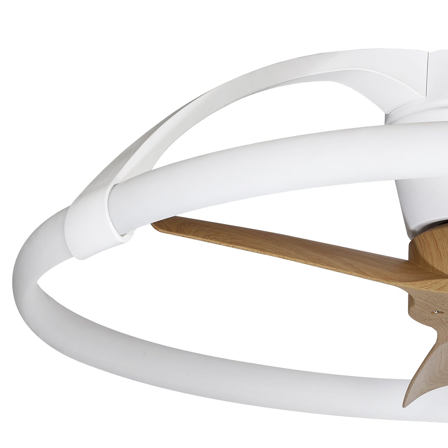 Nepal Mini 55W LED Dimmable Ceiling Light With Built-In 30W DC Reversible Fan, White/Wood, c/w Remote & APP Control, 5200lm by Mantra