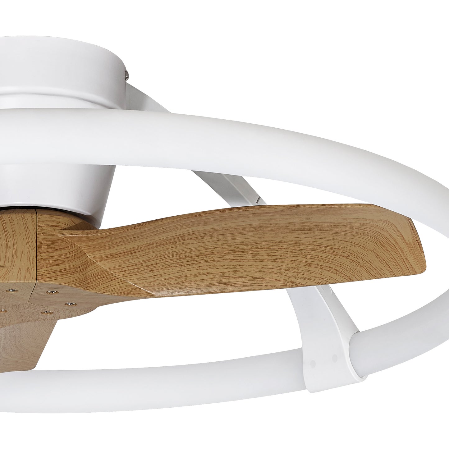 Nepal Mini 55W LED Dimmable Ceiling Light With Built-In 30W DC Reversible Fan, White/Wood, c/w Remote & APP Control, 5200lm by Mantra