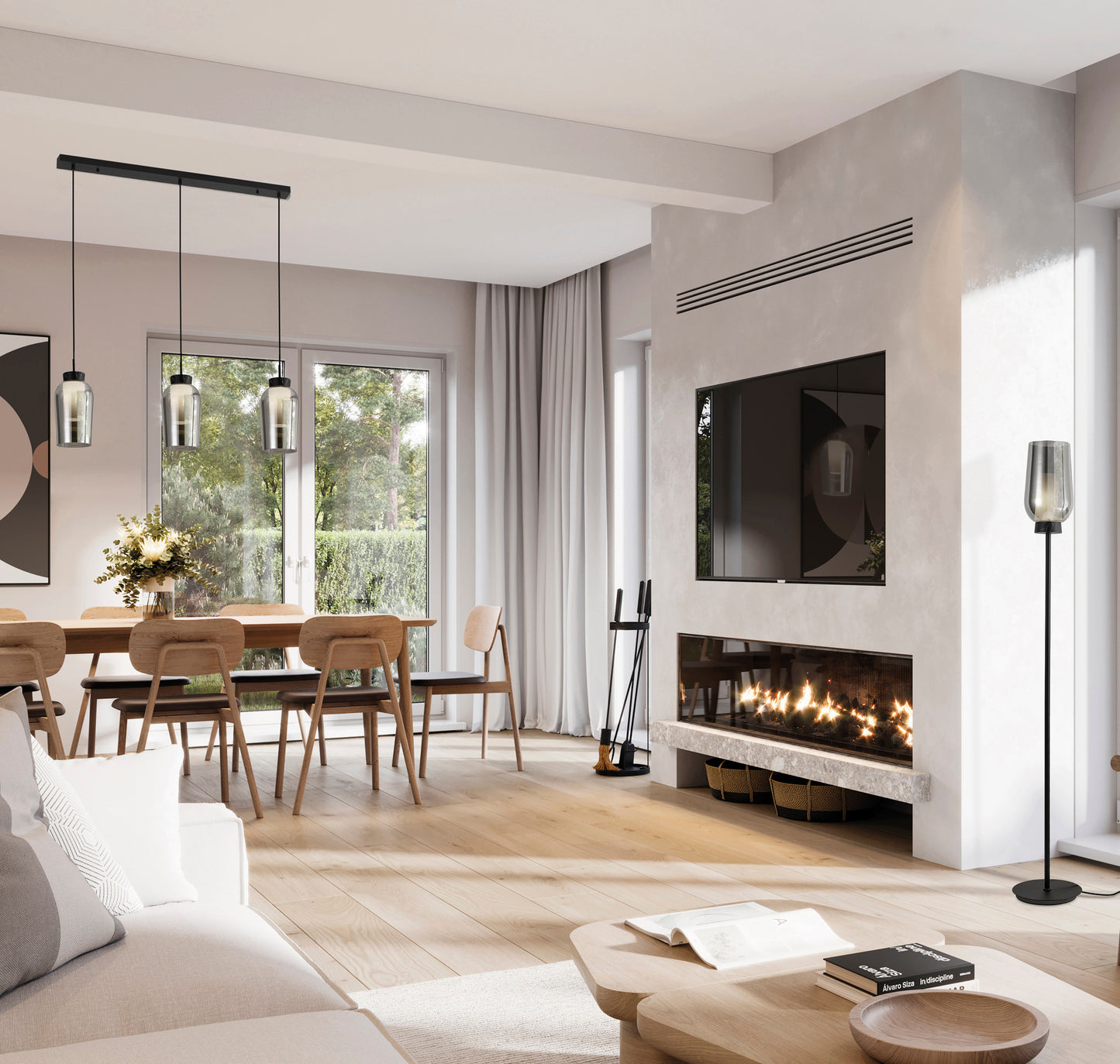 Nora Floor Lamp, 1 Light E27, Black/Black Marble/Chrome Glass With Frosted Inner by Mantra