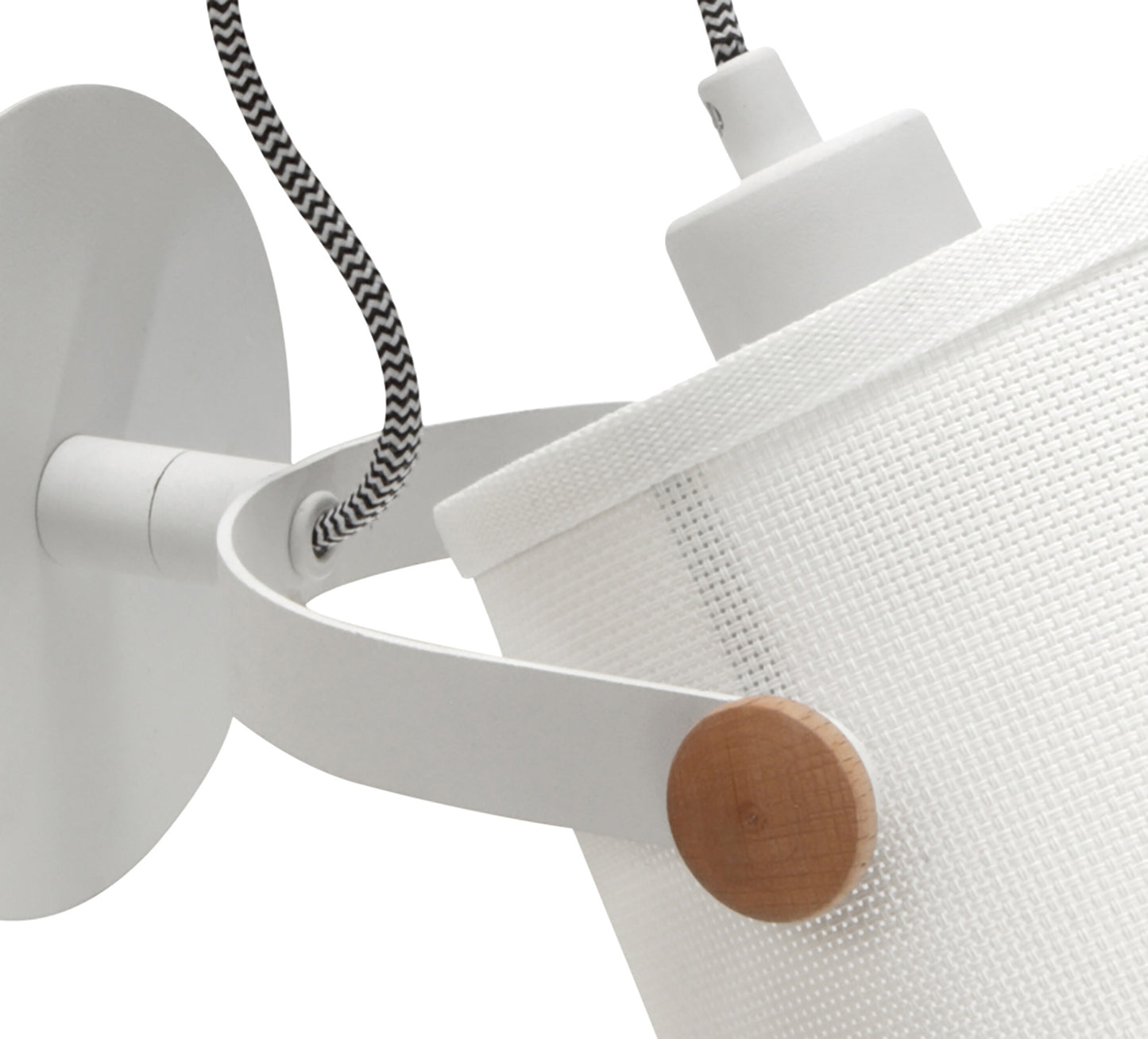 Nordica Wall Lamp With White Shade 1 Light E27, Matt White/Beech With Ivory White Shade by Mantra