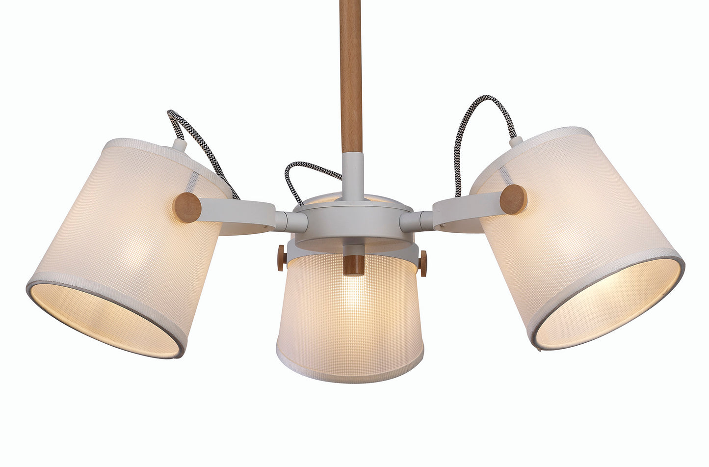 Nordica II Position Pendant 3 Light 3x23W E27, White/Beech With White Shades by Mantra