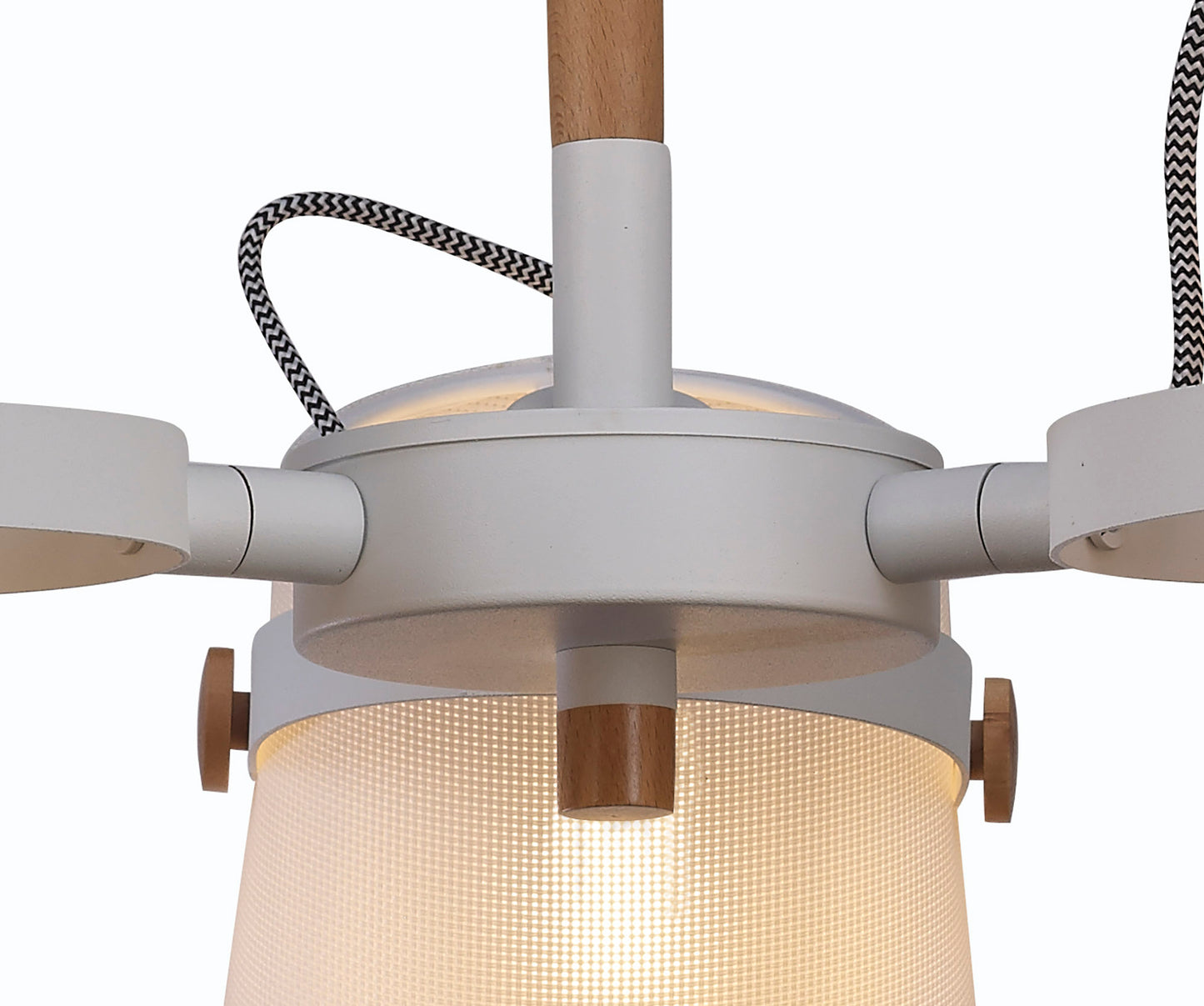 Nordica II Position Pendant 3 Light 3x23W E27, White/Beech With White Shades by Mantra