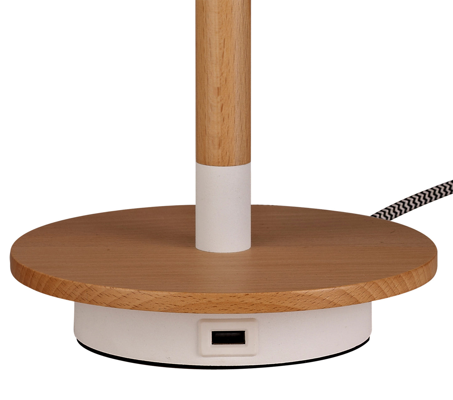 Nordica II Table Lamp With USB Socket, 1x23W E27, White/Beech With White Shade by Mantra