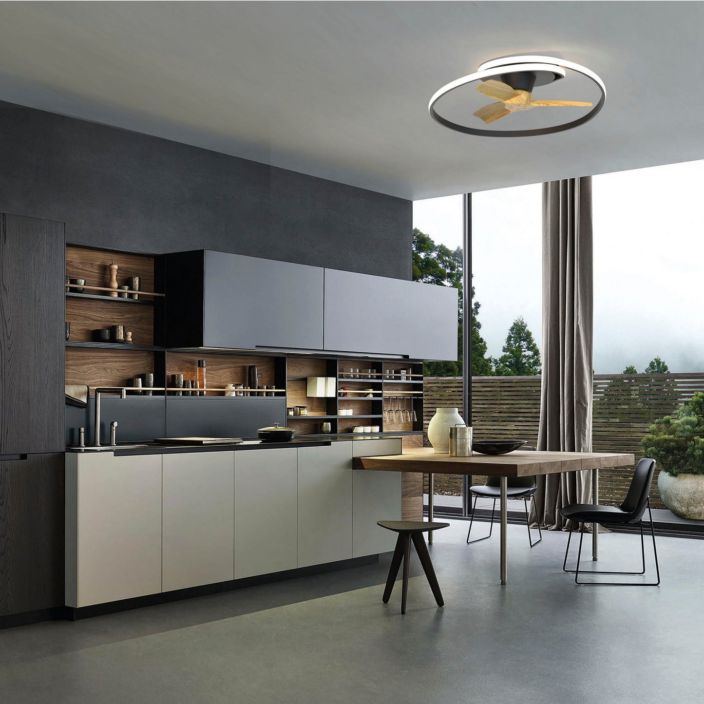 Ocean 60W LED Dimmable Ceiling Light With Built-In 35W DC Reversible Fan, Wood, 4200lm, 5yrs Warranty by Mantra