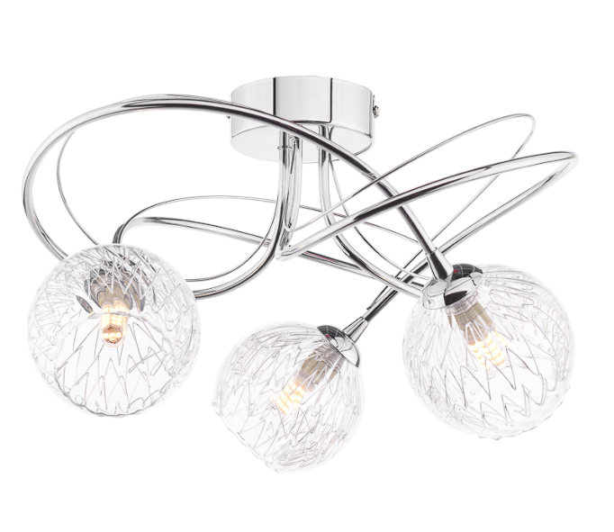 Onawa 3 Light Semi-Flush Polished Chrome - Clear and Wire Mesh