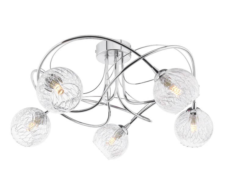 Onawa 5 Light Semi-Flush Polished Chrome - Clear and Wire Mesh