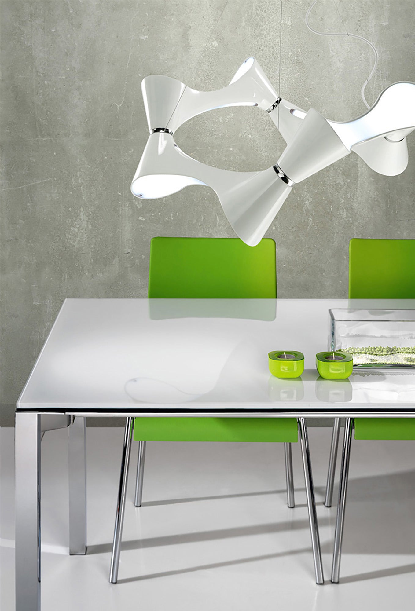 Ora Pendant 8 Twisted Round Light E27, Gloss White / White Acrylic / Polished Chrome, CFL Lamps INCLUDED by Mantra