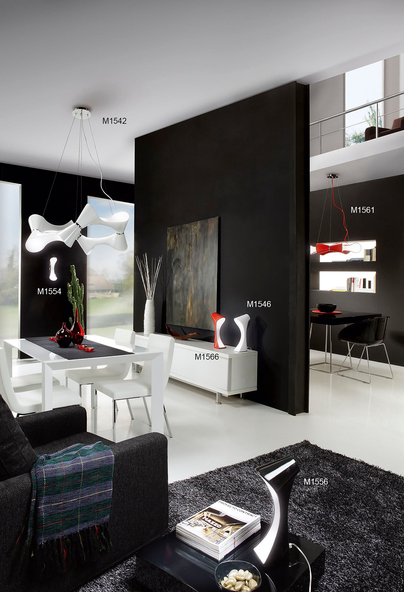 Ora Wall Lamp 2 Light E27, Gloss Black/White Acrylic/Polished Chrome, CFL Lamps INCLUDED by Mantra