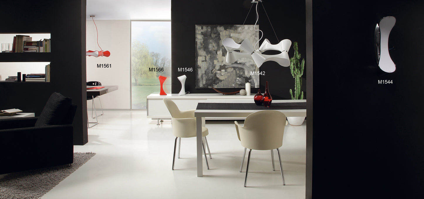 Ora Pendant 8 Twisted Round Light E27, Gloss White / White Acrylic / Polished Chrome, CFL Lamps INCLUDED by Mantra
