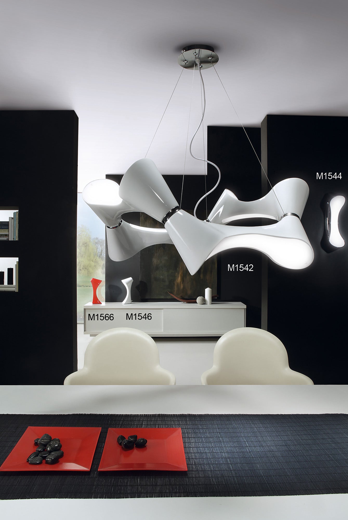 Ora Pendant 8 Twisted Round Light E27, Gloss White / White Acrylic / Polished Chrome, CFL Lamps INCLUDED by Mantra